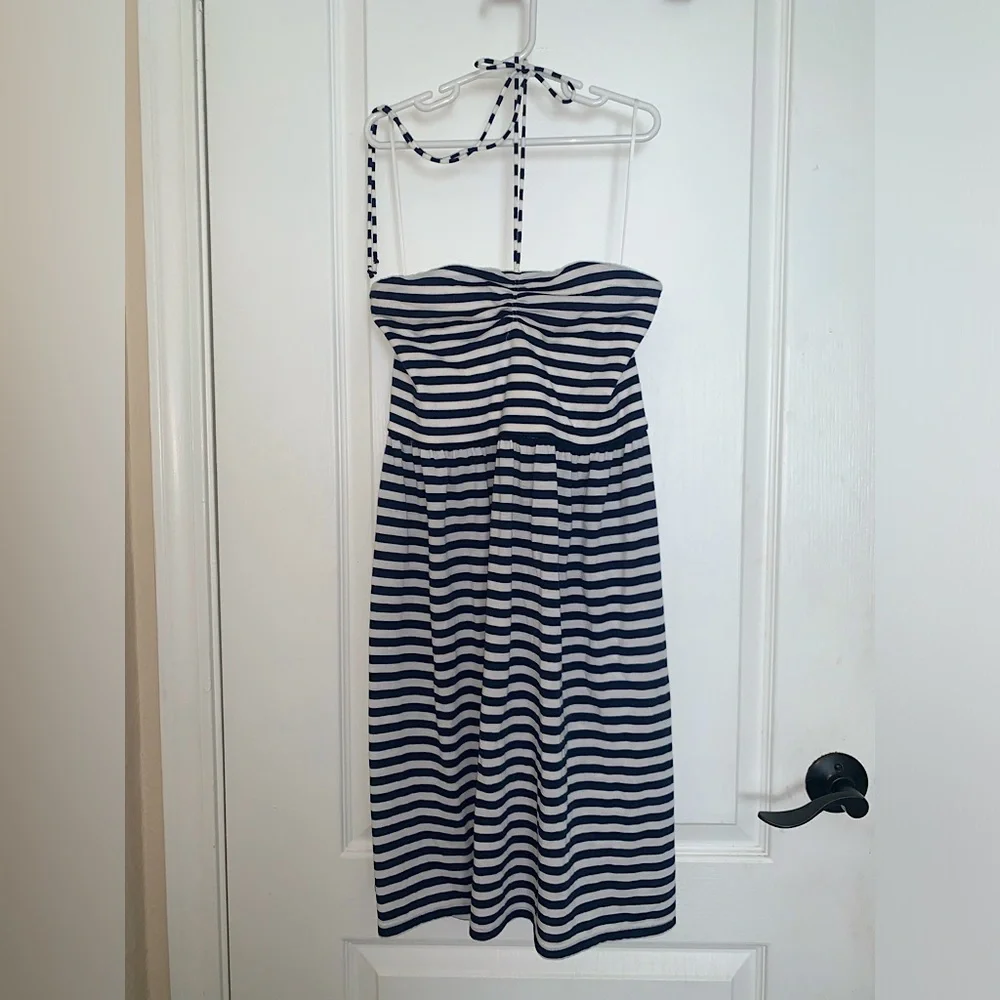 American Eagle Outfitters Strapless Navy/White Striped Mini Dress - Small